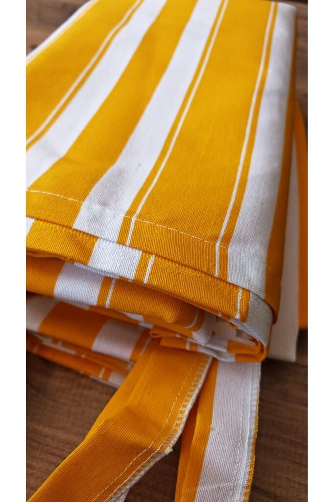Balkon Perdesi Lüks 1.Sınıf Branda Kumaş EnxBoy Yağmur Geçirmez Kalın Bağcık Düğmeli Balkon Brandası 240 x 250 - Sarı Beyaz