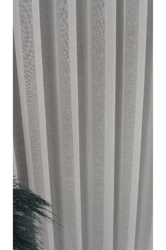 Naturel Folded Keten Tül Perde 1/3 Sık Pile Ekru Tül Perde Kırışmaz Ütü İstemez Eteği Kurşunlu