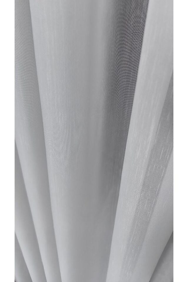 Kırçıllı Keten Bambu Tül Perde 1/3 Sık Pile Kırışmaz Ütü İstemez Eteği Kurşunlu Ekru - 120 x 260