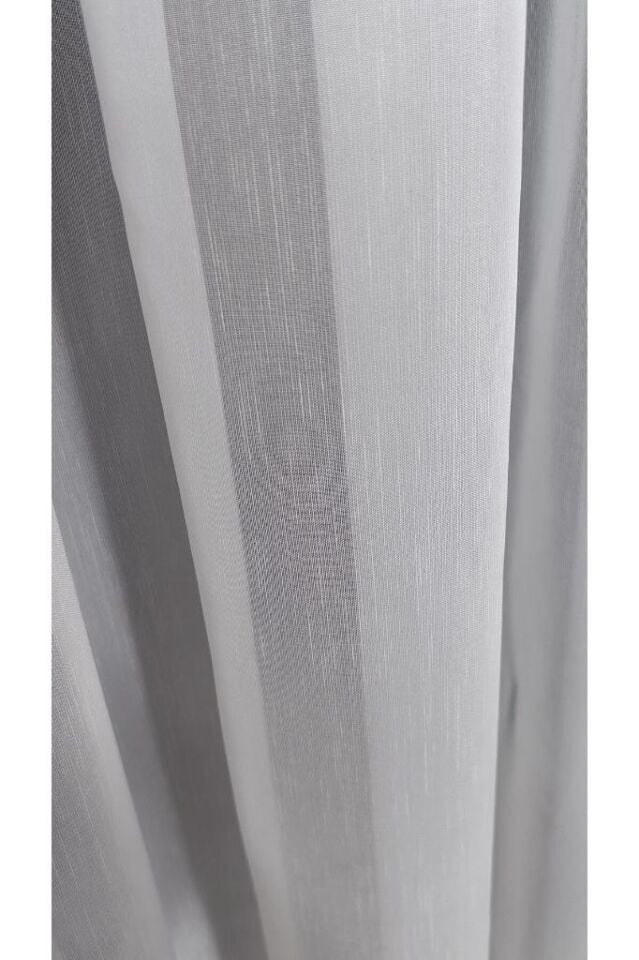Kırçıllı Keten Bambu Tül Perde 1/3 Sık Pile Kırışmaz Ütü İstemez Eteği Kurşunlu Ekru - 120 x 260