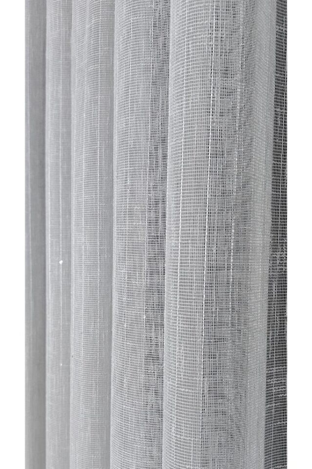 Pullu Keten Tül Perde Folded Tül 1/3 Sık Pile Kırışmaz Ütü İstemez Eteği Kurşunlu Ekru - 380 x 250