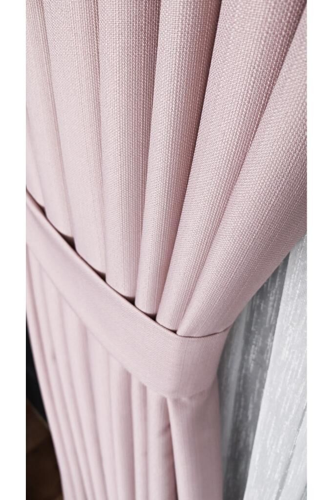 Keten Dokulu Bej Ekru Pano Fon Perde Lüks Ağır Gramajlı TEK KANAT 1/3 Sık Pileli Düz Renk Pudra 36294 - 100 x 250