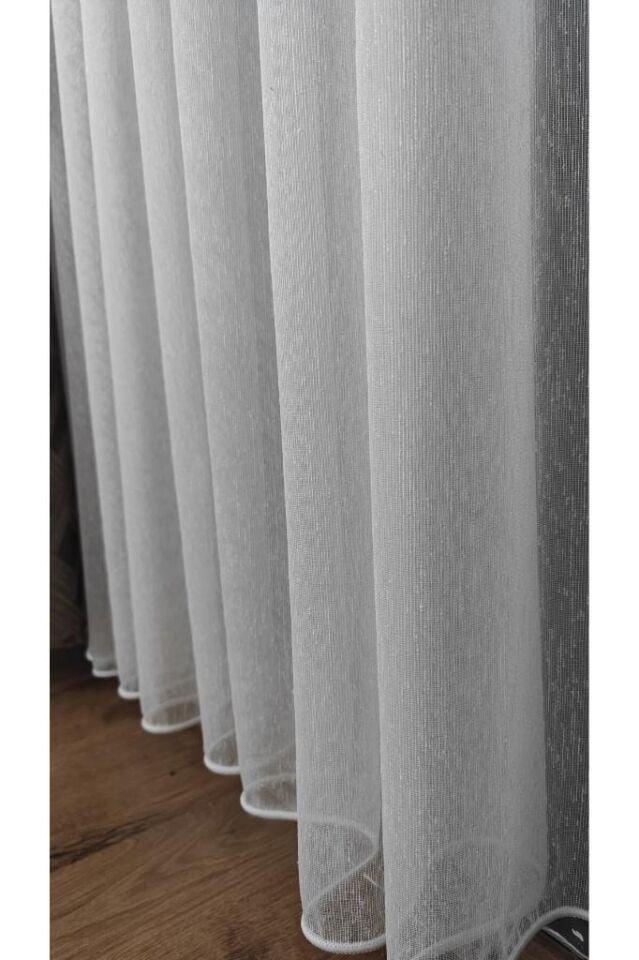Naturel Keten Şantuklu 1/3 Sık Pile Ekru Tül Perde Kırışmaz Ütü İstemez Eteği Kurşunlu Şantuklu - 100 x 260