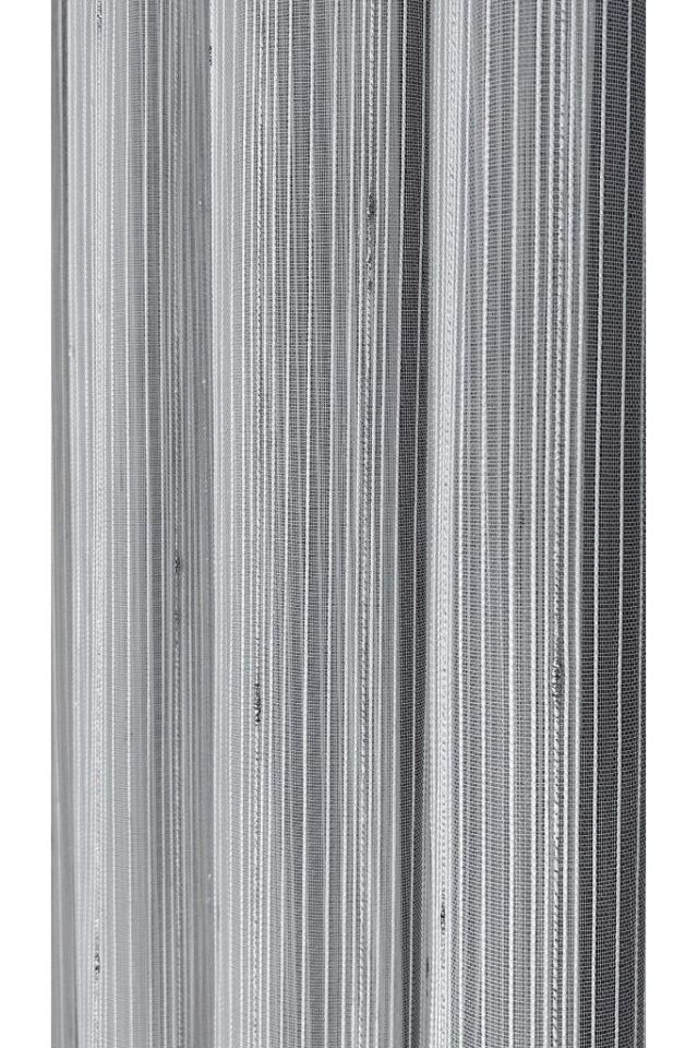 Zincir Tül Perde Dikey Çizgili Gümüş Damla Detaylı 1/3 Sık Pile Kırışmaz Ütü İstemez Eteği Kurşunlu Ekru Gümüş Damla - 280 x 260