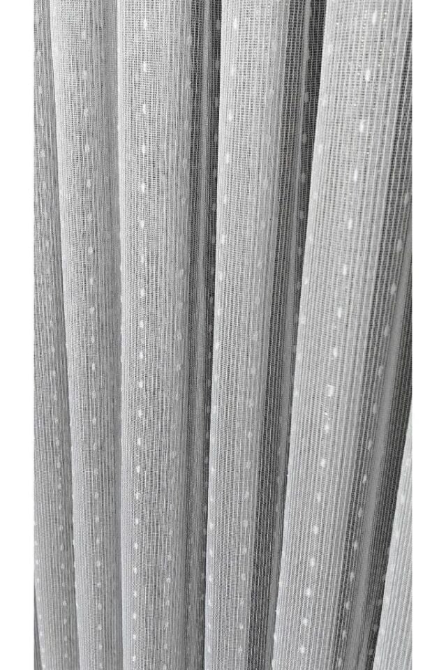 Kar Tanesi Gümüş Simli Dikey Şeritli Tül Perde 1/3 Sık Pile  Ütü İstemez Eteği Kurşunlu Ekru - 250 x 260