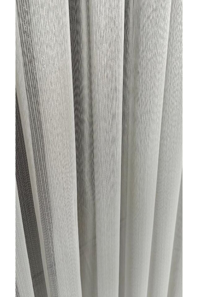 Parlak Armür Tül Perde Dikey Çizgili 1/3 Sık Pile Kırışmaz Ütü İstemez Modern 180 x 250 - Ekru 1724