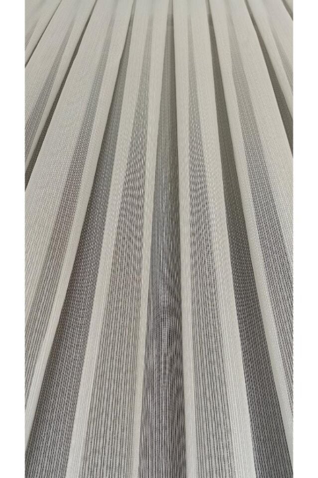 Parlak Armür Tül Perde Dikey Çizgili 1/3 Sık Pile Kırışmaz Ütü İstemez Modern 180 x 250 - Ekru 1724
