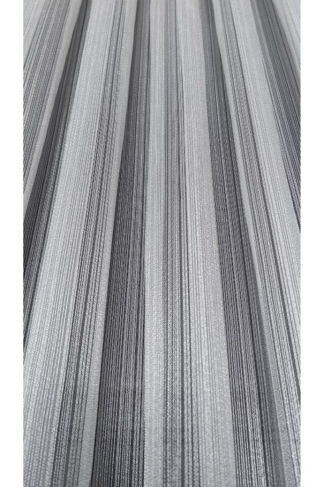 Kanada Tül Dikey Şeritli Parlak Tül Perde 1/3 Sık Pile Kırışmaz Ütü İstemez Eteği Kurşunlu Ekru - 120 x 250