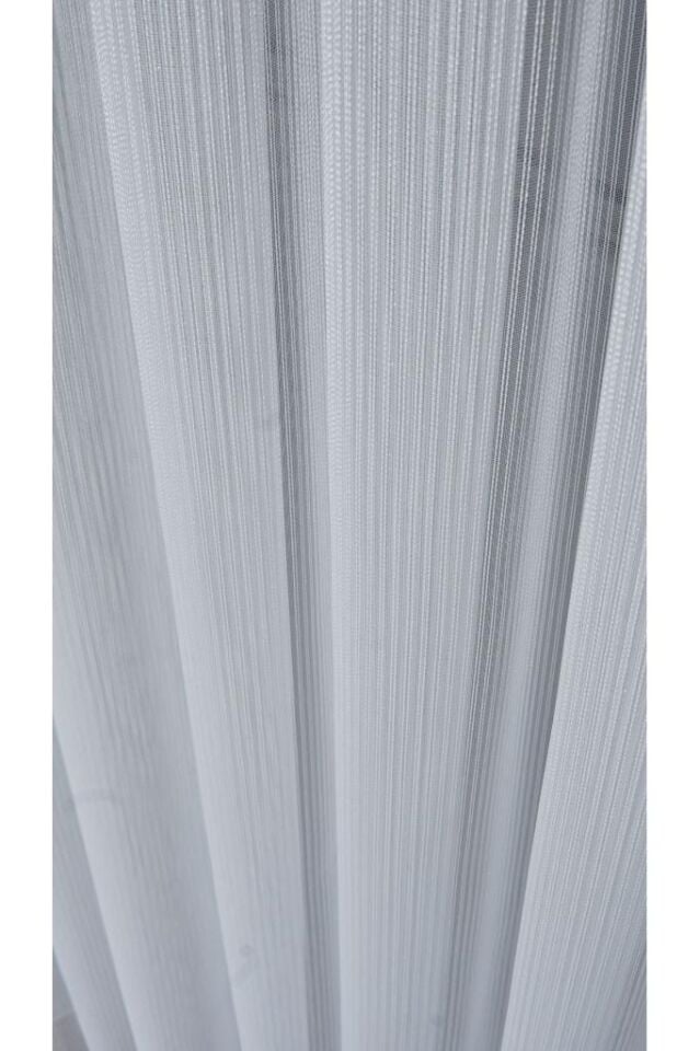 Dikey Şeritli Beyaz 1/3 Sık Pile Tül Perde Kırışmaz Ütü İstemez Eteği Kurşunlu Beyaz Şeritli - 450 x 260