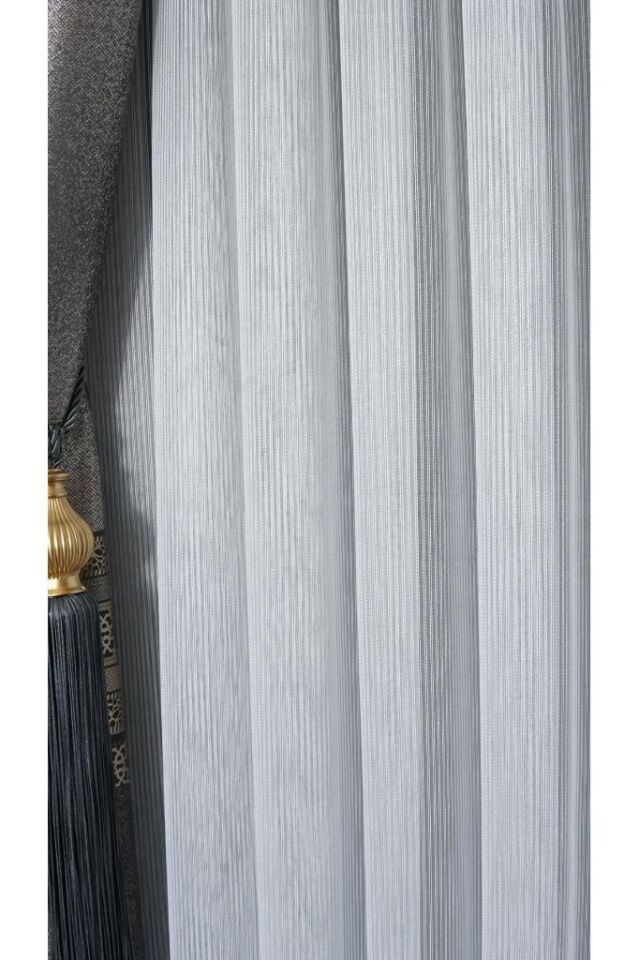 Dikey Şeritli Beyaz 1/3 Sık Pile Tül Perde Kırışmaz Ütü İstemez Eteği Kurşunlu Beyaz Şeritli - 450 x 260