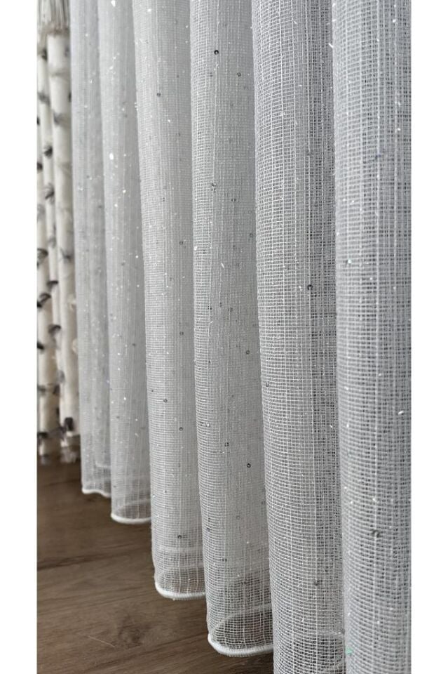 Keten Pullu Dikey Çizgili Tül Perde 1/3 Sık Pile Kırışmaz Ütü İstemez Her Odaya Uygun 300 x 250 - Ekru 1768
