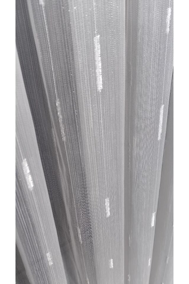 Bambu Tül Perde Dikey Şeritli Fırfır Detaylı 1/3 Sık Pile Kırışmaz Ütü İstemez Modern Ekru - 350 x 260