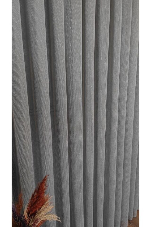 Gri Keten Tül Perde 1/3 Sık Pile Kırışmaz Ütü Istemez Her Odaya Uygun Modern 200 x 250 - Gri 2102 V(V4)