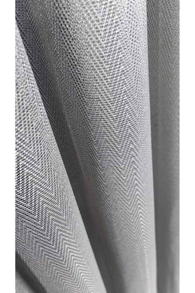 Bej Balık Sırtı Model Desenli 1/3 Sık Pile Tül Perde Kırışmaz Ütü Istemez Gri VNL 1012 (5) - 250 x 250