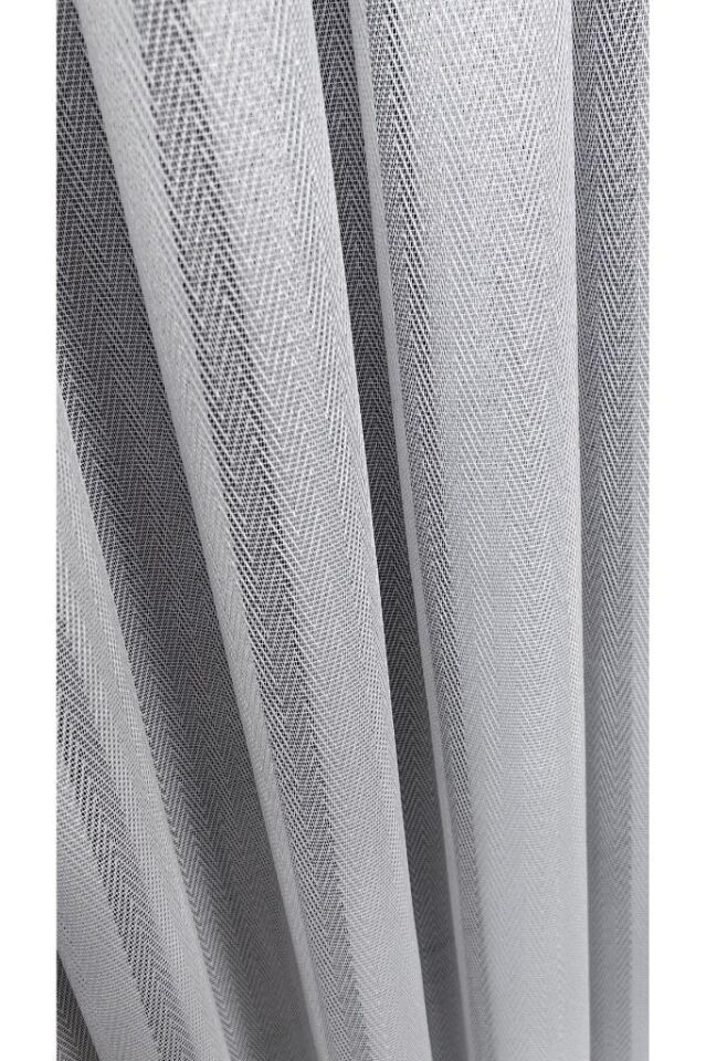 Balık Sırtı Model Desenli 1/3 Sık Pile Ekru Tül Perde Kırışmaz Ütü İstemez Eteği Kurşunlu Ekru VNL 1012 (1) - 350 x 260