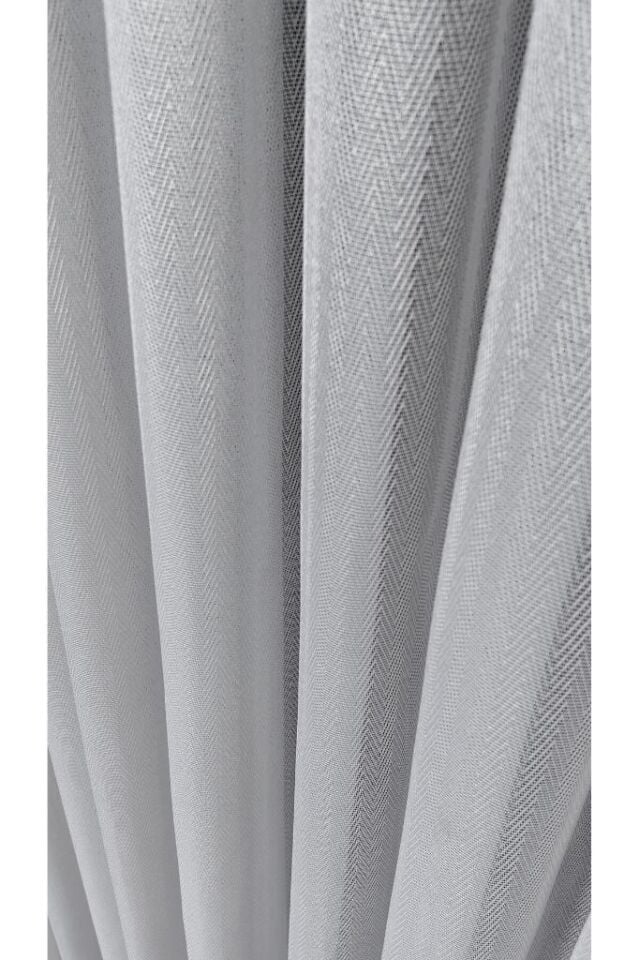 Balık Sırtı Model Desenli 1/3 Sık Pile Ekru Tül Perde Kırışmaz Ütü İstemez Eteği Kurşunlu Ekru VNL 1012 (1) - 350 x 260