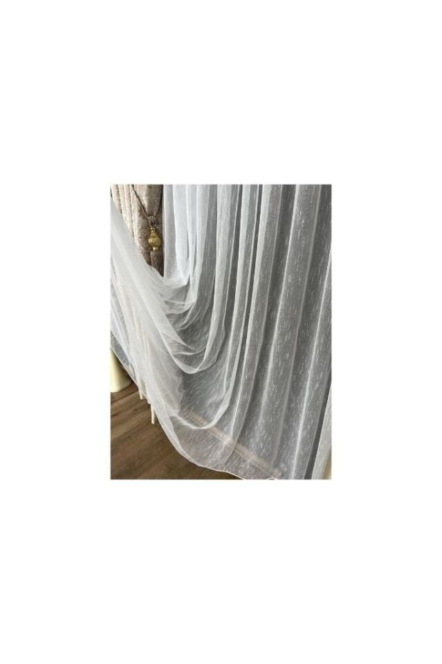 Şantuklu Tül 1/3 Sık Pile 1. Sınıf Tül Perde Düz Beyaz Tül Kırışmaz 220 X 250 200 x 250 - Ekru Şantuklu 3011