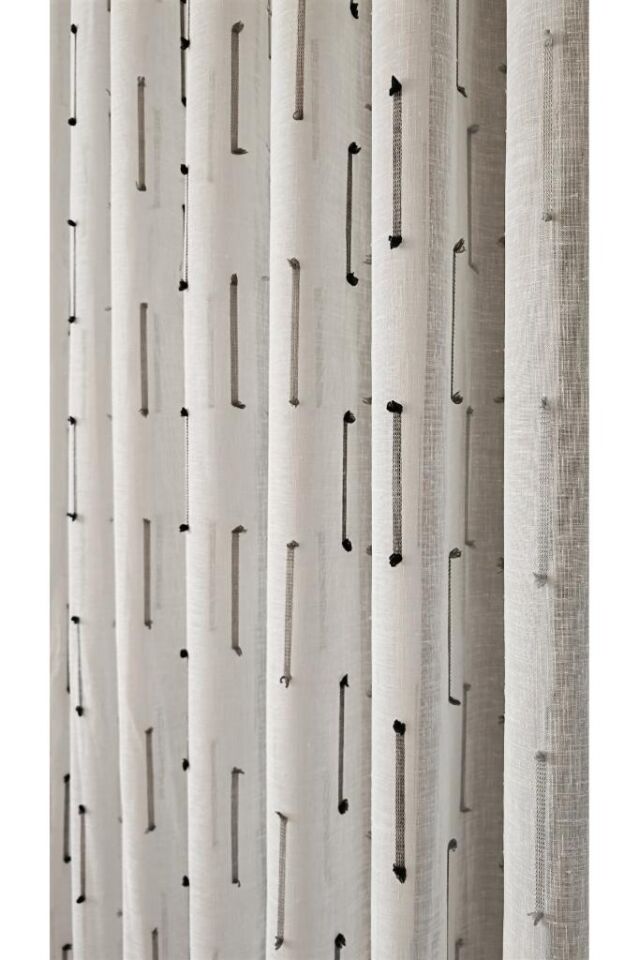Ekru Keten Tül Perde Dikey Şeritli 1/3 Sık Pile Kırışmaz Ütü İstemez Eteği Kurşunlu Her Odaya Uygun Ekru - 180 x 260