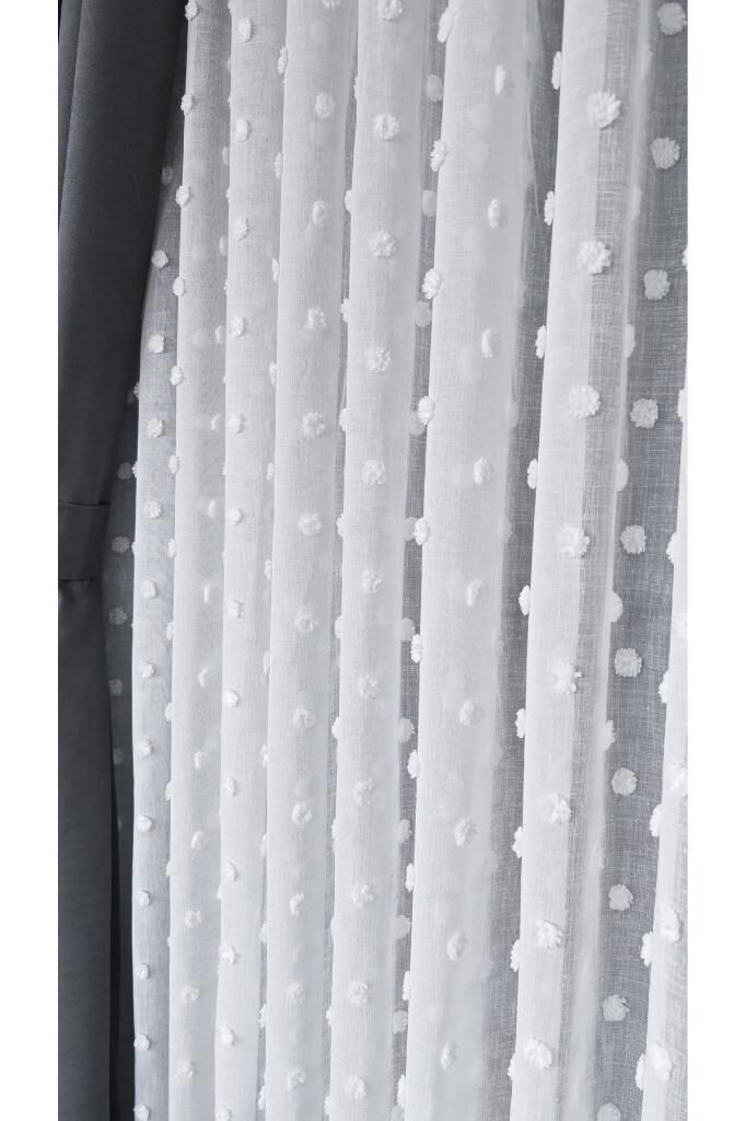 Ekru Keten Tül Perde Renkli Fırfır Detaylı 1/3 Sık Pile Kırışmaz Ütü İstemez Eteği Kurşunlu 180 x 250