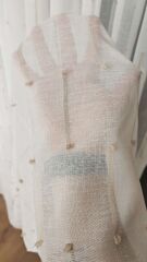 Ekru Keten Tül Perde Dikey Şeritli Kırışmaz Ütü İstemez Eteği Kurşunlu Her Odaya Uygun Ekru Siyah Şerit - 350 x 250 - Sık Pile ( 1 x 3 ) - Korniş