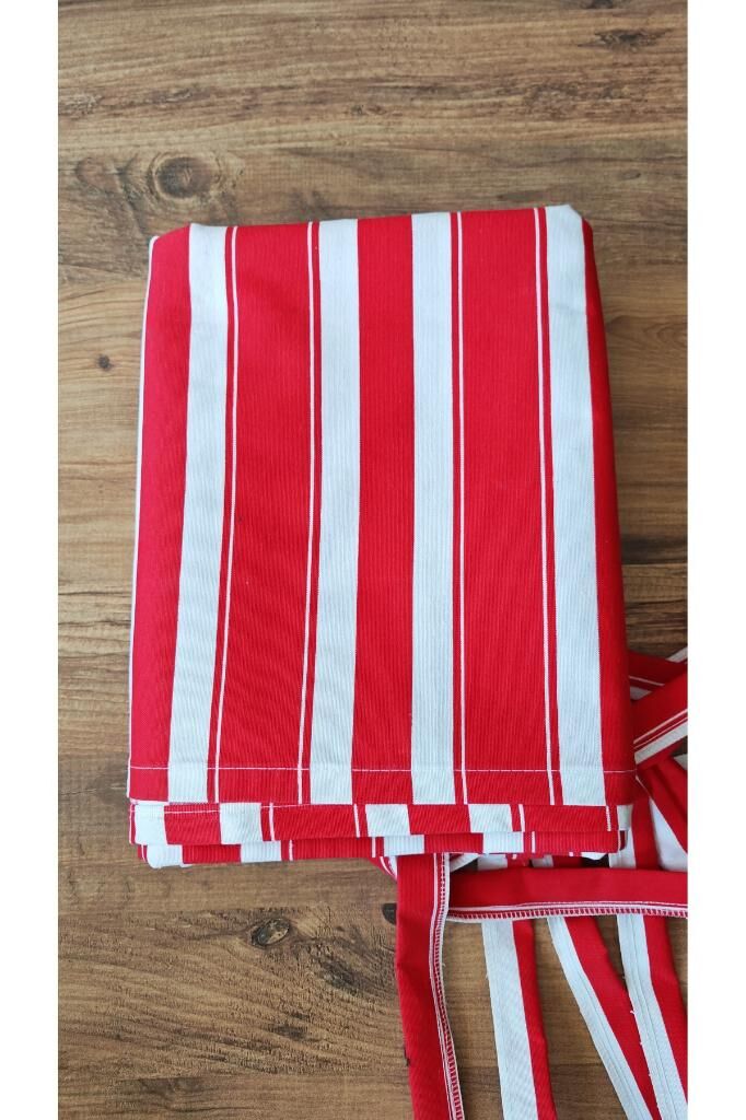 Balkon Perdesi Lüks 1.Sınıf Branda Kumaş EnxBoy Yağmur Geçirmez Kalın Bağcık Düğmeli Balkon Brandası 120 x 240 - Kırmızı Beyaz