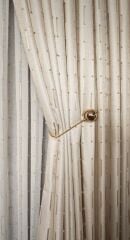 Krem Pano Fon Perde Dikey Çizgi Detay Tek Kanat 1/3 Sık Pileli Lüks Seri Ağır Gramajlı Parlak Krem - 120 x 270 - Sık Pile ( 1 x 3 ) - Korniş