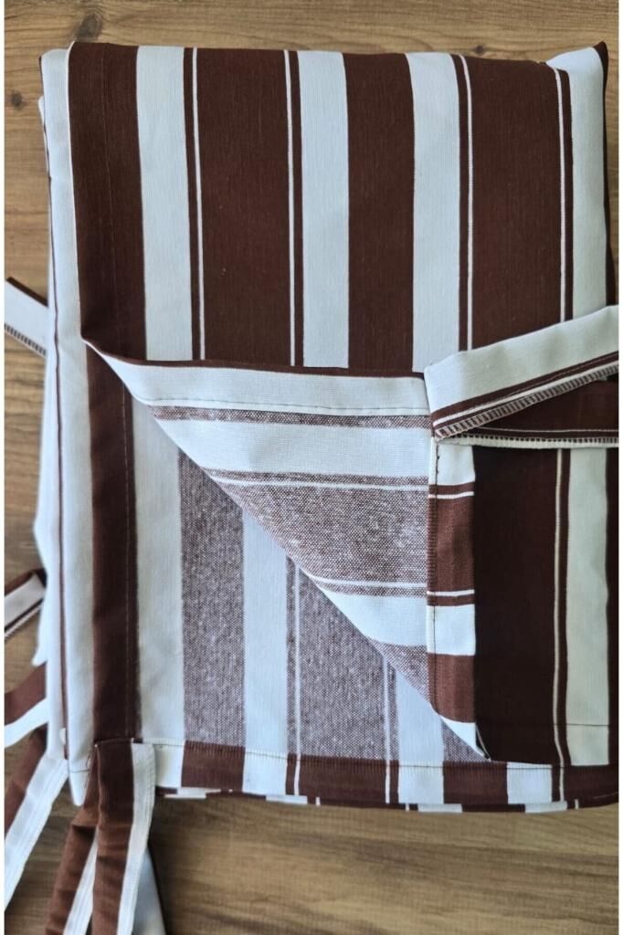 Balkon Perdesi Lüks 1.Sınıf Branda Kumaş EnxBoy Yağmur Geçirmez Kalın Bağcık Düğmeli Balkon Brandası 140 x 240 - Kahve Beyaz
