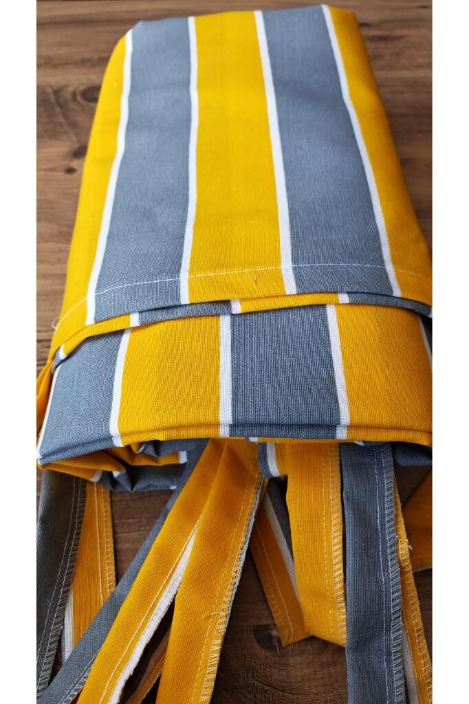 Balkon Perdesi Lüks 1.Sınıf Branda Kumaş EnxBoy Yağmur Geçirmez Kalın Bağcık Düğmeli Balkon Brandası 340 x 240 - Sarı Gri