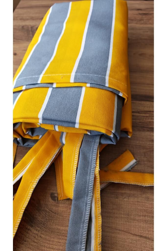 Balkon Perdesi Lüks 1.Sınıf Branda Kumaş EnxBoy Yağmur Geçirmez Kalın Bağcık Düğmeli Balkon Brandası 380 x 250 - Sarı Gri