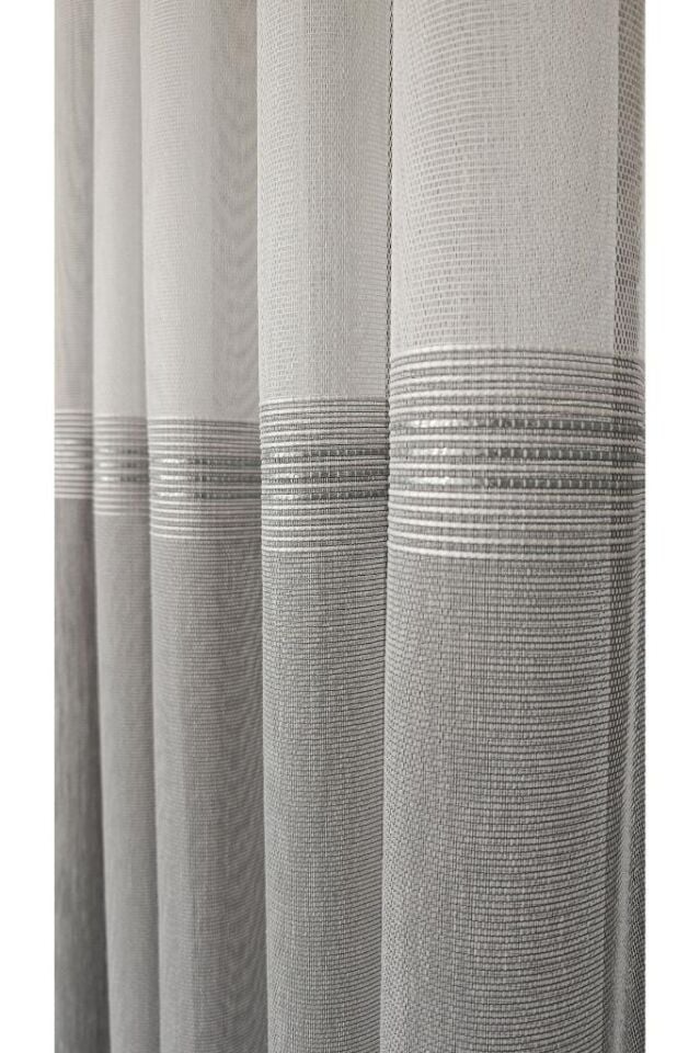Gümüş Şeritli Yarısı Gri Tül Perde 1/3 Sık Pile Kırışmaz Ütü İstemez Eteği Kurşunlu Kırışmaz Gri - 400 x 260
