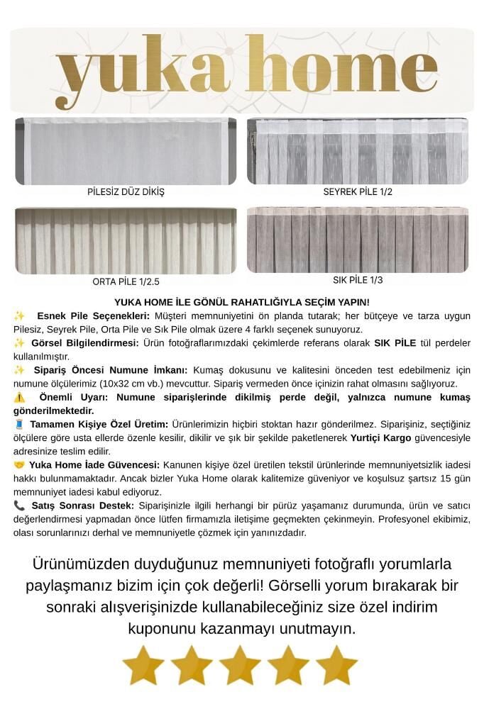 Ekru Keten Dokulu Ponpon Tül Perde 1/3 Sık Pile Renkli Fırfır Detaylı Kırışmaz Ütü İstemez 280 x 240 - Ekru 3500