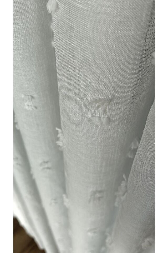 Keten Tül Perde Fırfır Detaylı 1/3 Sık Pile Kırışmaz Ütü İstemez Eteği Kurşunlu Ekru - 150 x 250