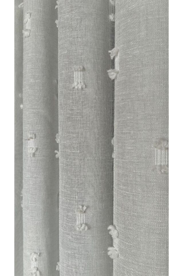 Keten Tül Perde Fırfır Detaylı 1/3 Sık Pile Kırışmaz Ütü İstemez Eteği Kurşunlu Ekru - 150 x 250