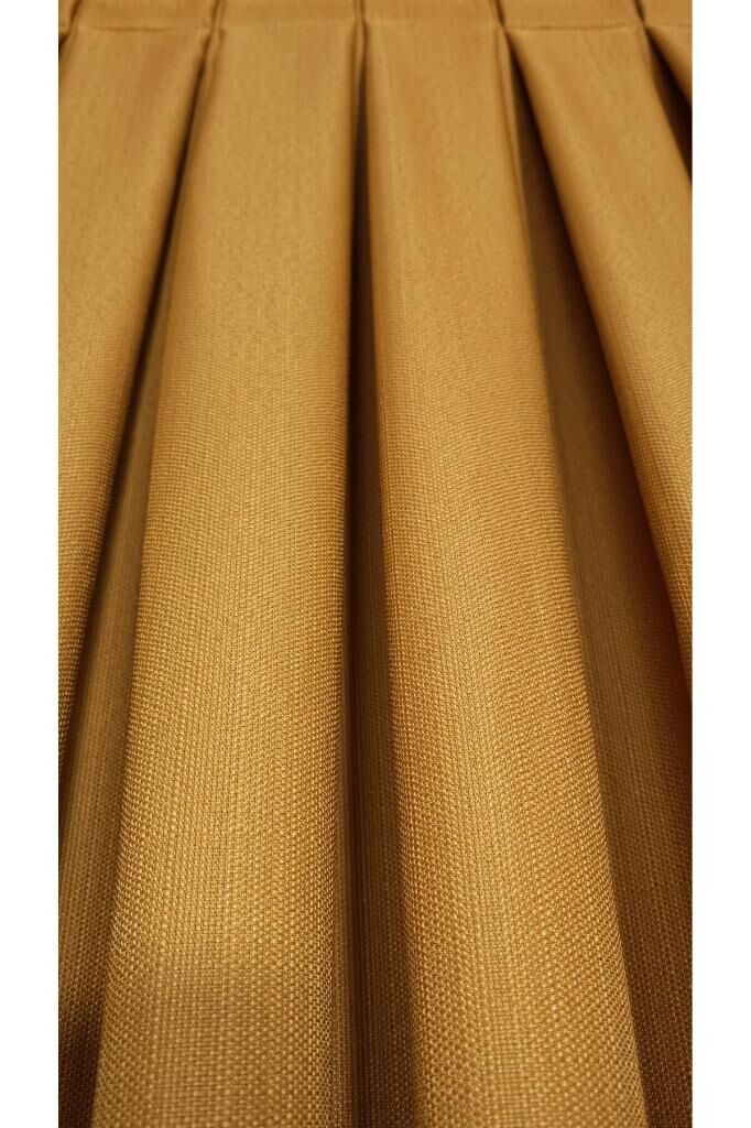 Keten Dokulu Sütlü Kahve Pano Fon Perde Lüks Ağır Gramajlı Tek Kanat 1/3 Sık Pileli Düz Renk Hardal 36182 - 120 x 270