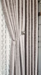 Vizon Pano Fon Perde Dikey Çizgi Detay Tek Kanat 1/3 Sık Pileli Lüks Seri Ağır Gramajlı Parlak Gri̇ - 90 x 260 - Sık Pile ( 1 x 3 ) - Korniş