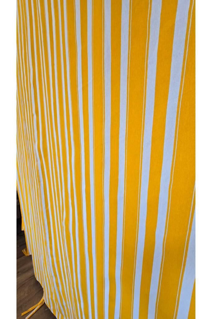 Balkon Perdesi Lüks 1.Sınıf Branda Kumaş EnxBoy Yağmur Geçirmez Kalın Bağcık Düğmeli Balkon Brandası Sarı Beyaz - 260 x 220