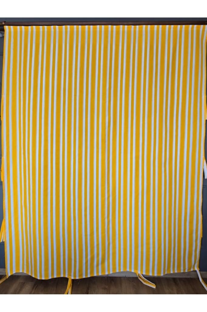 Balkon Perdesi Lüks 1.Sınıf Branda Kumaş EnxBoy Yağmur Geçirmez Kalın Bağcık Düğmeli Balkon Brandası Sarı Beyaz - 260 x 220