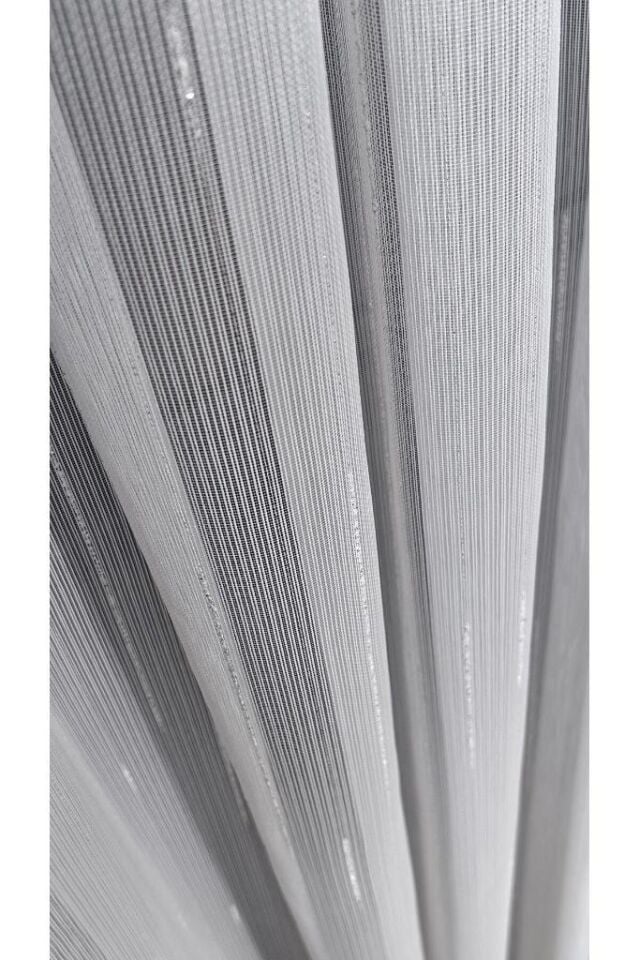 Şantuklu Armür Tül Perde Gümüş Simli Dikey Kesik Şeritli 1/3 Sık Pile Ütü İstemez Eteği Kurşunlu Gümüş - 150 x 260