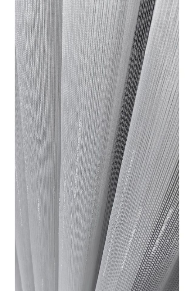 Şantuklu Armür Tül Perde Gümüş Simli Dikey Kesik Şeritli 1/3 Sık Pile Ütü İstemez Eteği Kurşunlu Gümüş - 150 x 260