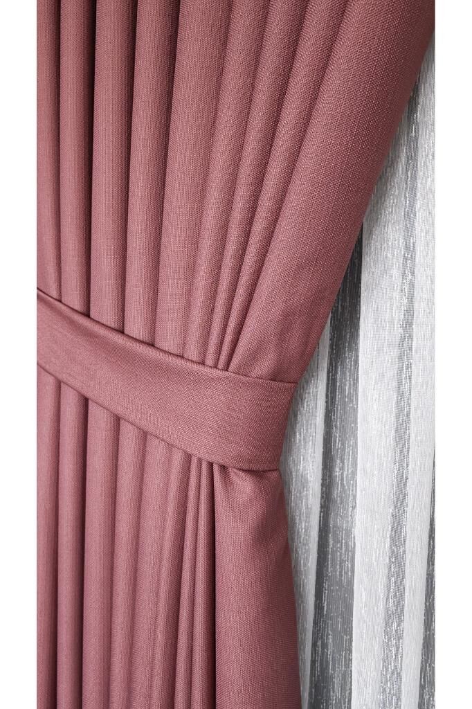 Keten Dokulu Sütlü Kahve Pano Fon Perde Lüks Ağır Gramajlı Tek Kanat 1/3 Sık Pileli Düz Renk Gül Kurusu 36328 - 100 x 260