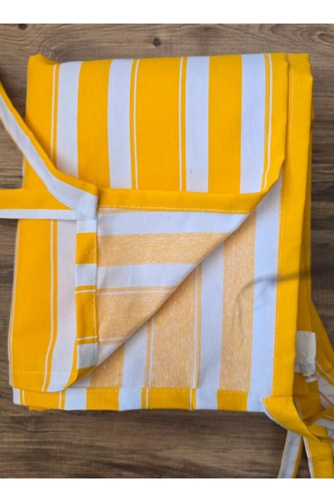 Balkon Perdesi Lüks 1.Sınıf Branda Kumaş EnxBoy Yağmur Geçirmez Kalın Bağcık Düğmeli Balkon Brandası 160 x 230 - Sarı Beyaz